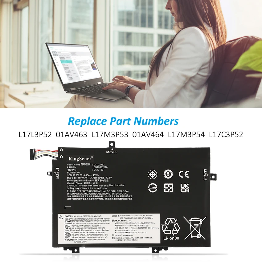 Kingsener-bateria para Lenovo Thinkpad L17l3p52 11.1v 45wh L470 L480 E480 E580 L580 L590 Série L17c3p52 01av466 01av463 L17m3p53 - Imagem 5