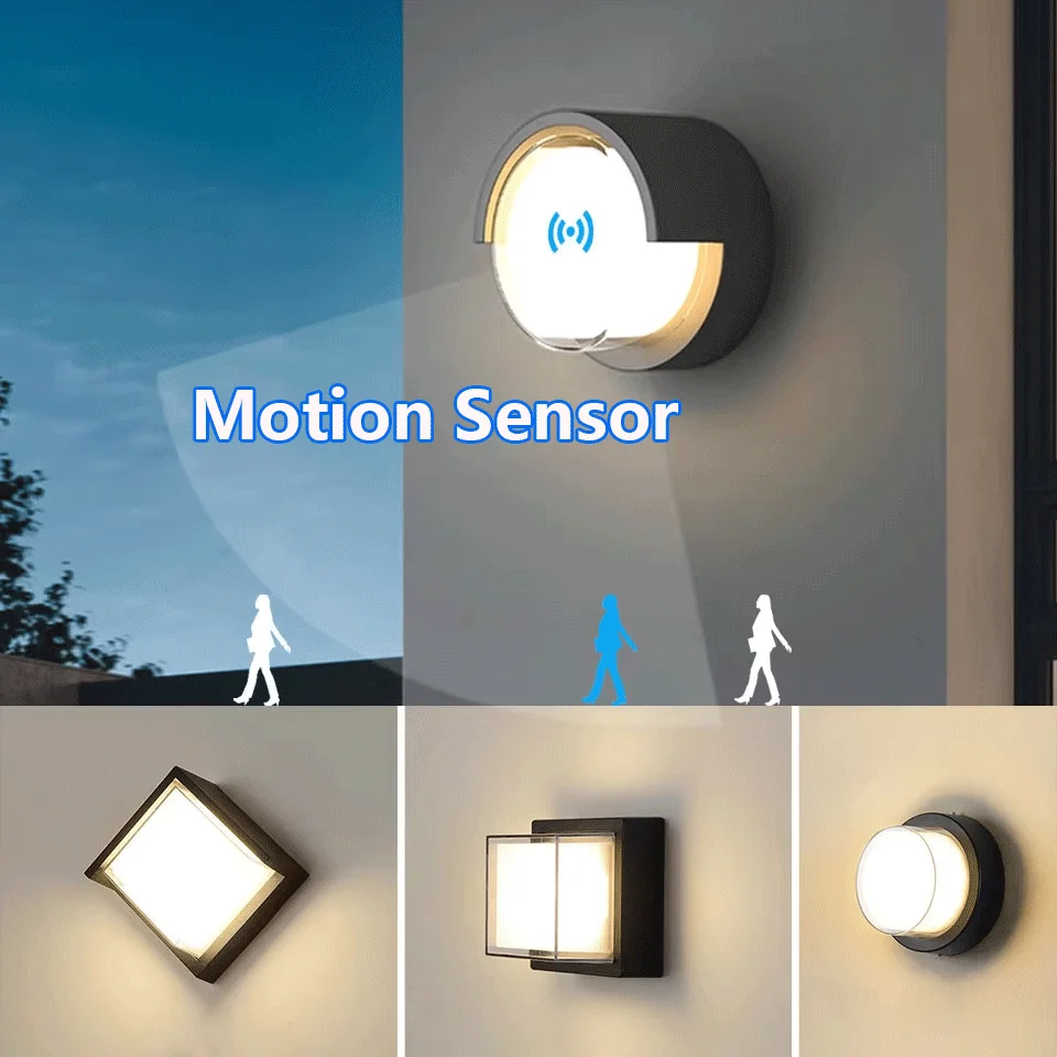 LED 벽 램프 현대 모션 센서 실내/실외 AC85-265V 6W 12W 벽 조명 방수 IP66 정원 거리 경로 장식 ...