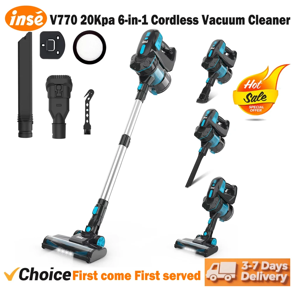 INSE V770 Cordless Handheld Vacuum Cleaner 6-in-1 20KPa Powerful Lightweight Stick Vacuum Flexible LED Headlights for Carpet Bed 1