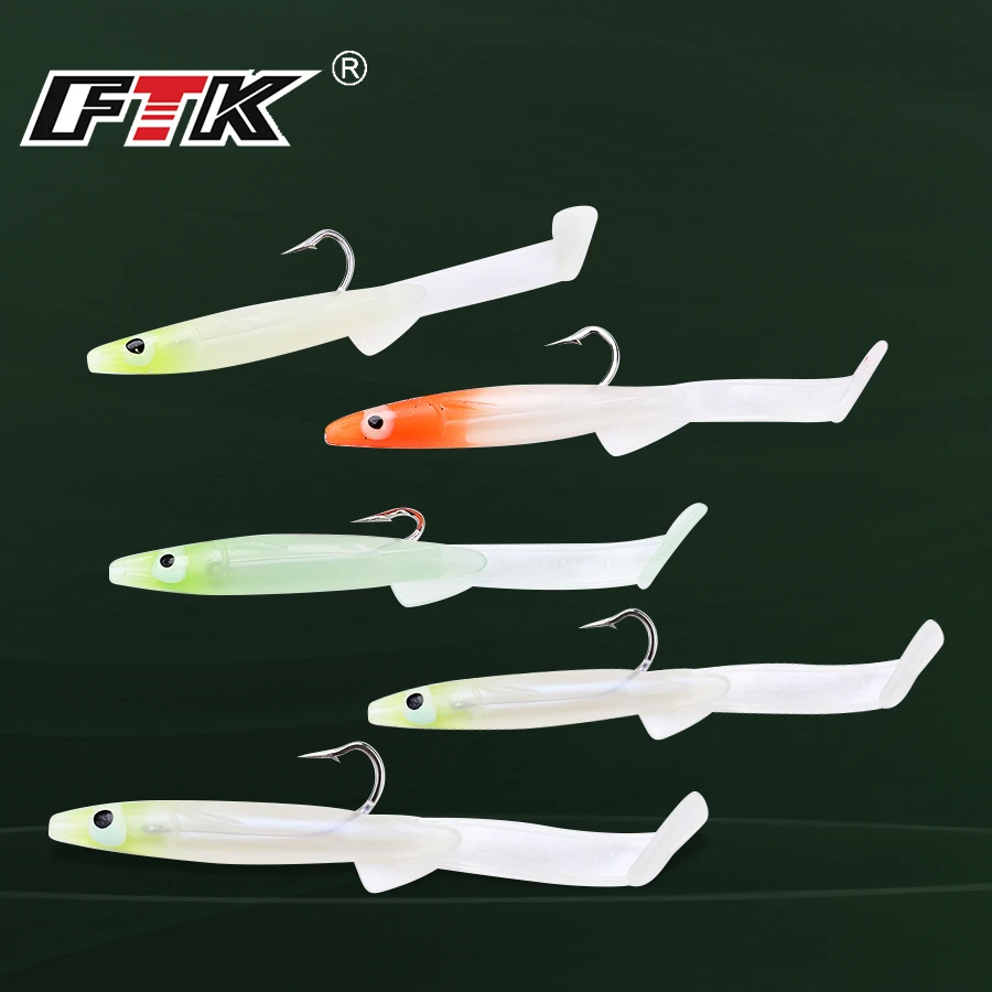 FTK 5-10 stücke Silikon Weichen Köder Set 5,5/6,5/8,5/10,5 cm T Schwanz Jig Angeln Lockt künstliche Angeln Köder Mit Haken