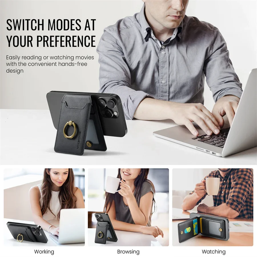 Magnetic Finger Ring Wallet with 360° Rotation and Kickstand