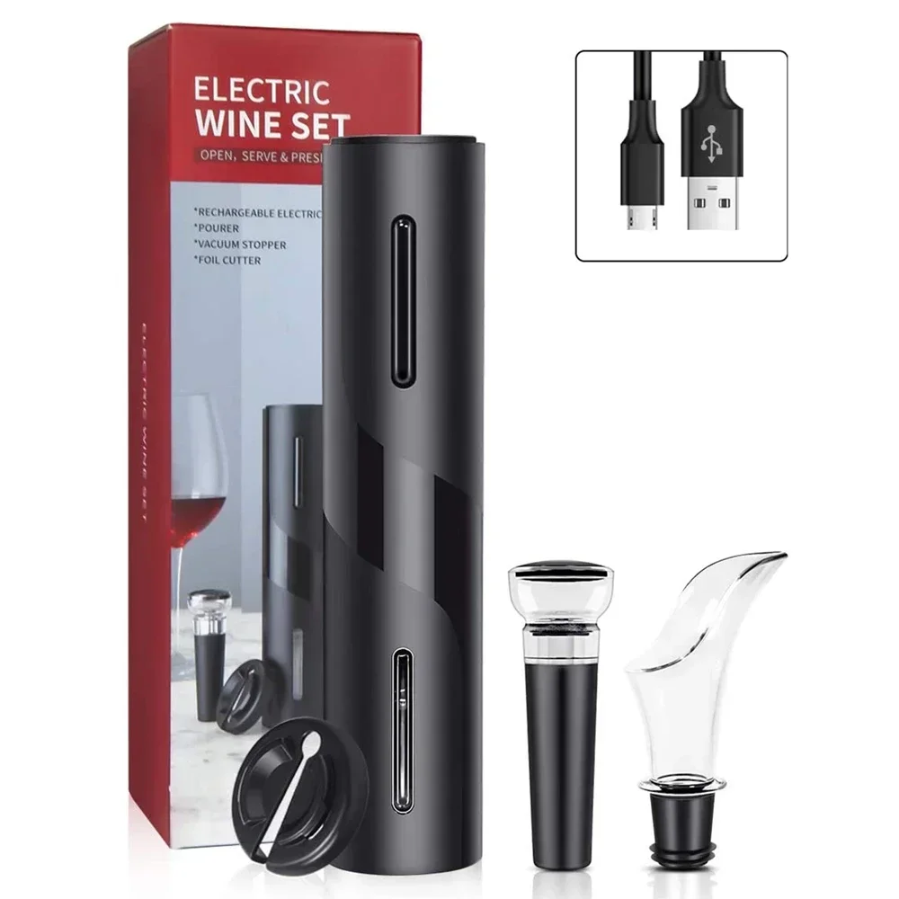 

Electric Corkscrew Aerator Red Pourer 4 USB Stopper Wine Bottle Set Foil Vacuum 1 Cutter Wine Automatic Rechargable In Opener