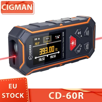 Misuratore di distanza laser digitale CIGMAN CD-60R - 393Ft/120M, raggio rosso bilaterale, precisione ±1/16", 30 memoria dati e LCD retroilluminato