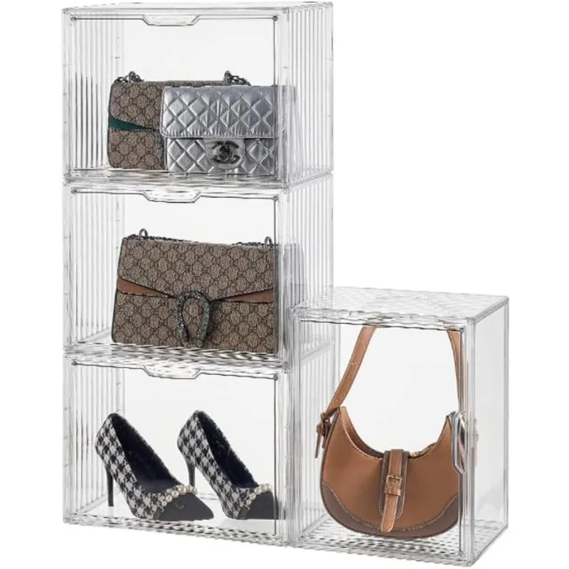 

4 Pack Clear Plastic Handbag Storage Organizer for Closet, Acrylic Display Case for Handbag and Purse, Luxury Stackable Magnetic