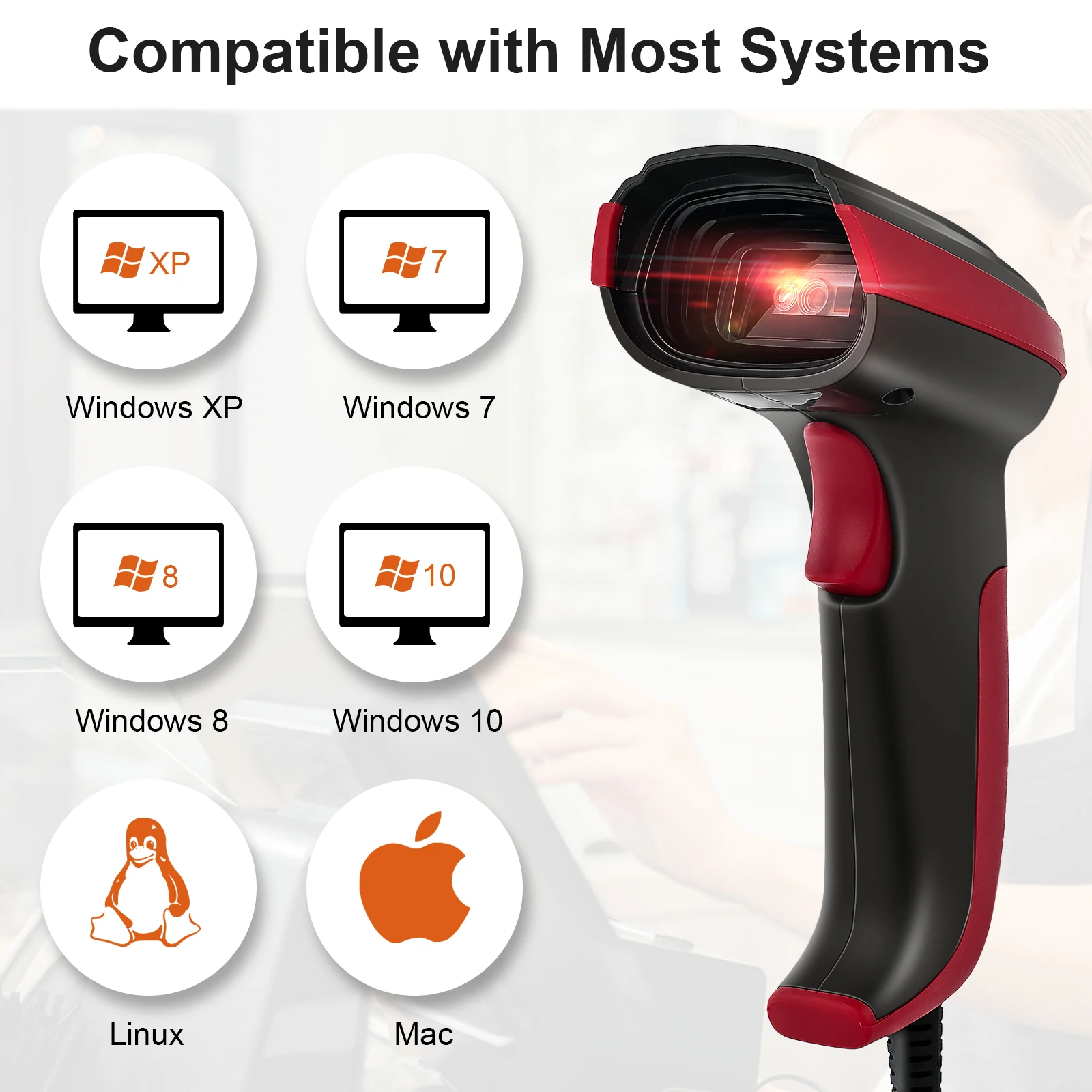 JRHC Wired QR 2D barcode scanner handheld USB Wired Handheld Bar Codes Reader Data Matrix Bar Code for Inventory POS Terminal clearscanner