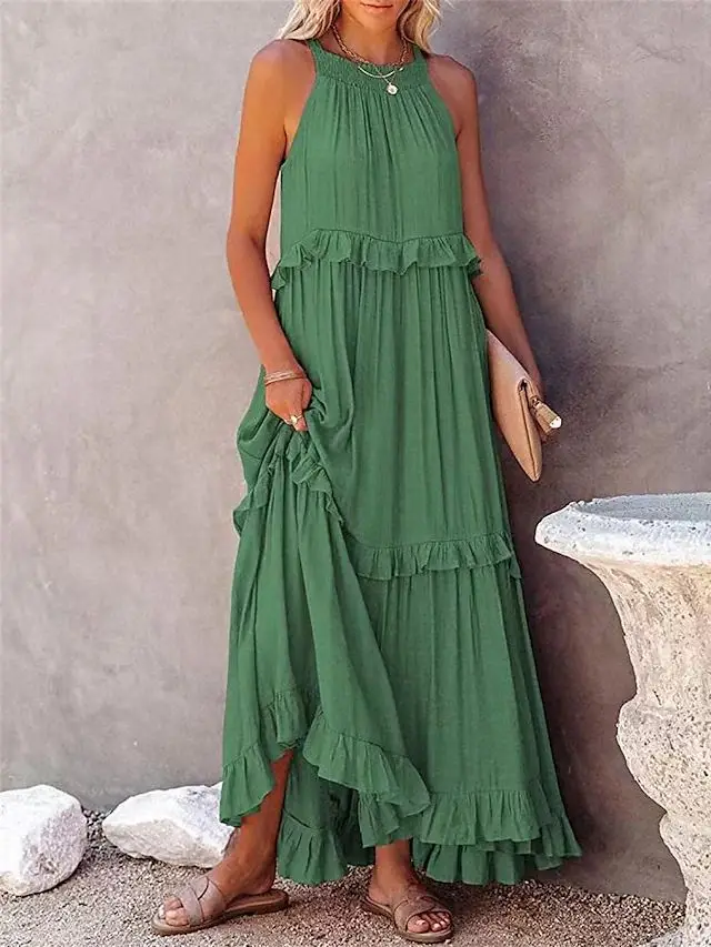Summer Vacation Style Halter Neck Long Dresses Women Fashion Backless Leace-up Loose Ruffles Beach Dress Elegant Ladies Vestidos 7 Summer Vacation Style Halter Neck Long Dresses Women Fashion Backless Leace-up Loose Ruffles Beach Dress Elegant Ladies Vestidos