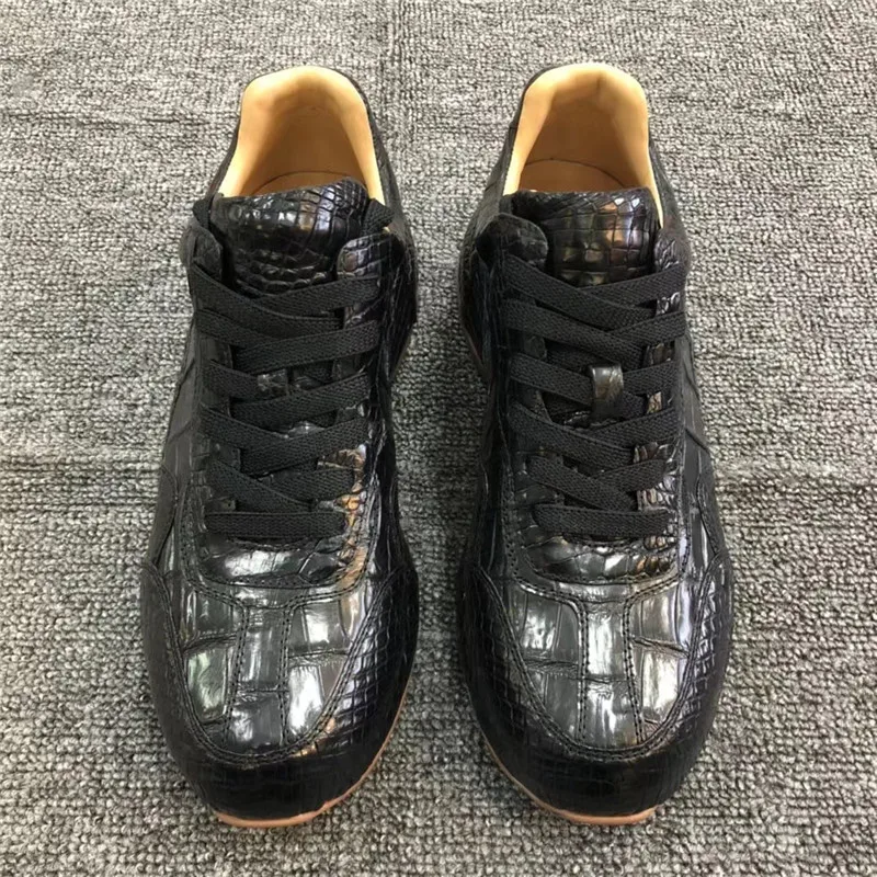 

Authentic Real True Crocodile Skin Men's Casual Black Soft Sneakers Genuine Exotic Alligator Leather Male Lace-up Outdoor Shoes