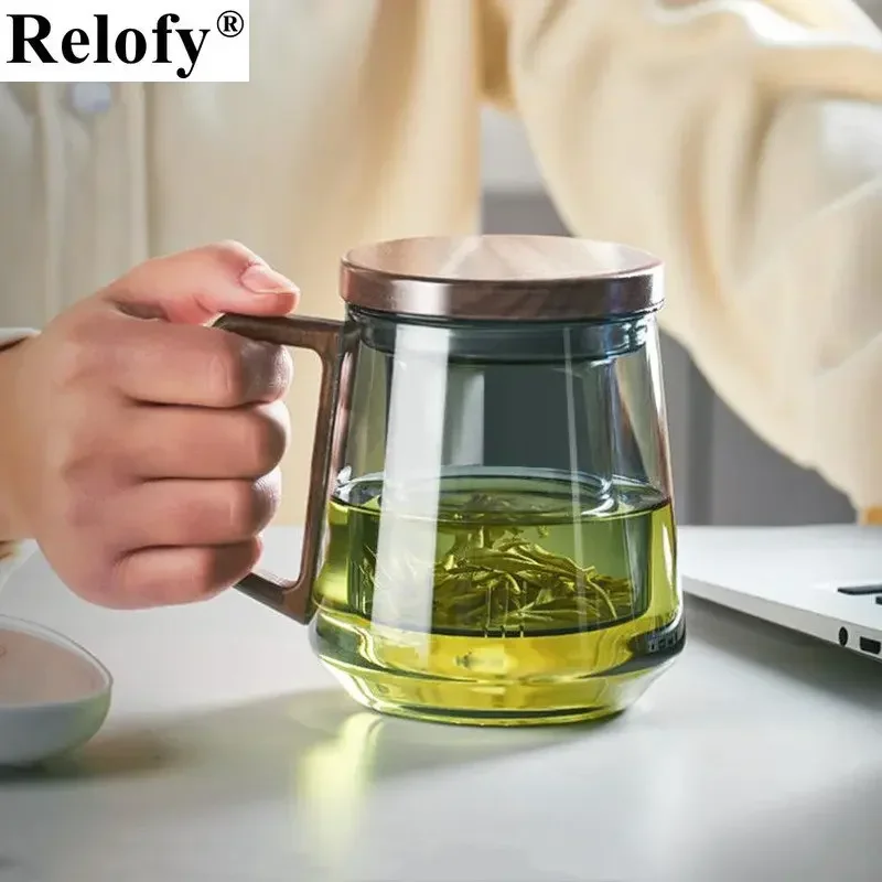 525ml Glass Tea Strainer Mug with Lid and Handle Household Lovers Coffee Cup with Tea Infuser Juice Milk Beer Drinkware tea glass cup