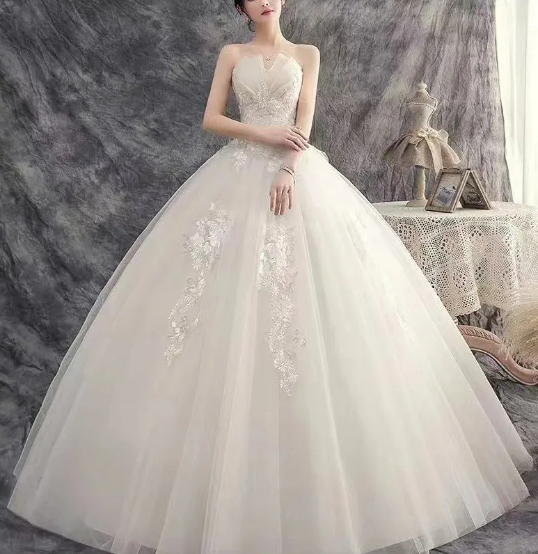 

Wedding Dress New Bride Lace Up Wedding Dresses Plus Size Ball Gowns Vestido Novia Embroidery Dresses
