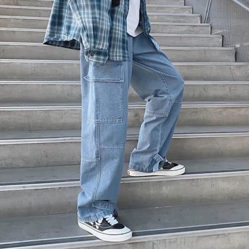 Cargo jeans Men Loose Straight Baggy Men's Jeans Mopping pants hip hop Streetwear Skateboard Neutral denim Wide Leg Denim pants men jeans,mens jeans,jeans trousers,denim trousers,cargo pants