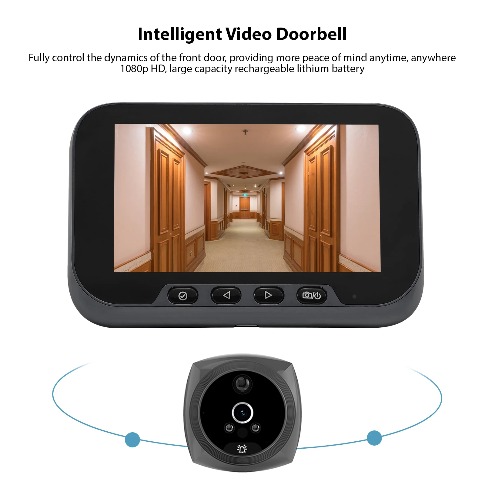 아파트 문짝 4.5 인치 구멍 카메라 초인종, 2MP LCD 디지털 뷰어, 135 도 인체 감지 컬러 초인종