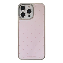 Chic Solid Color Heart Design Phone Case with Silver Edge Trim - iPhone 12 Pro (Pink)