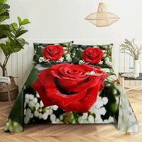 Red Rose Queen Sheet Set Girl Lovers Room Flowers Bedding Set Bed Sheets and Pillowcases Bedding Flat Sheet Bed Sheet Set 5
