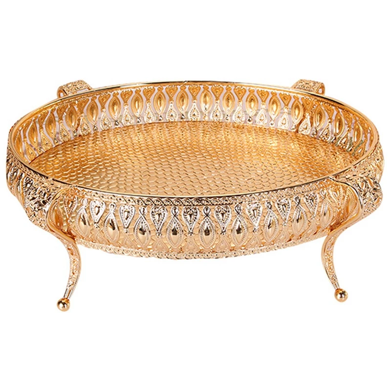 

4X Home Food Tray Creative Vintage Fruit Plate Table Snack Iron Storage Box Oval Tray Gold Fruit Basket Desk Decor