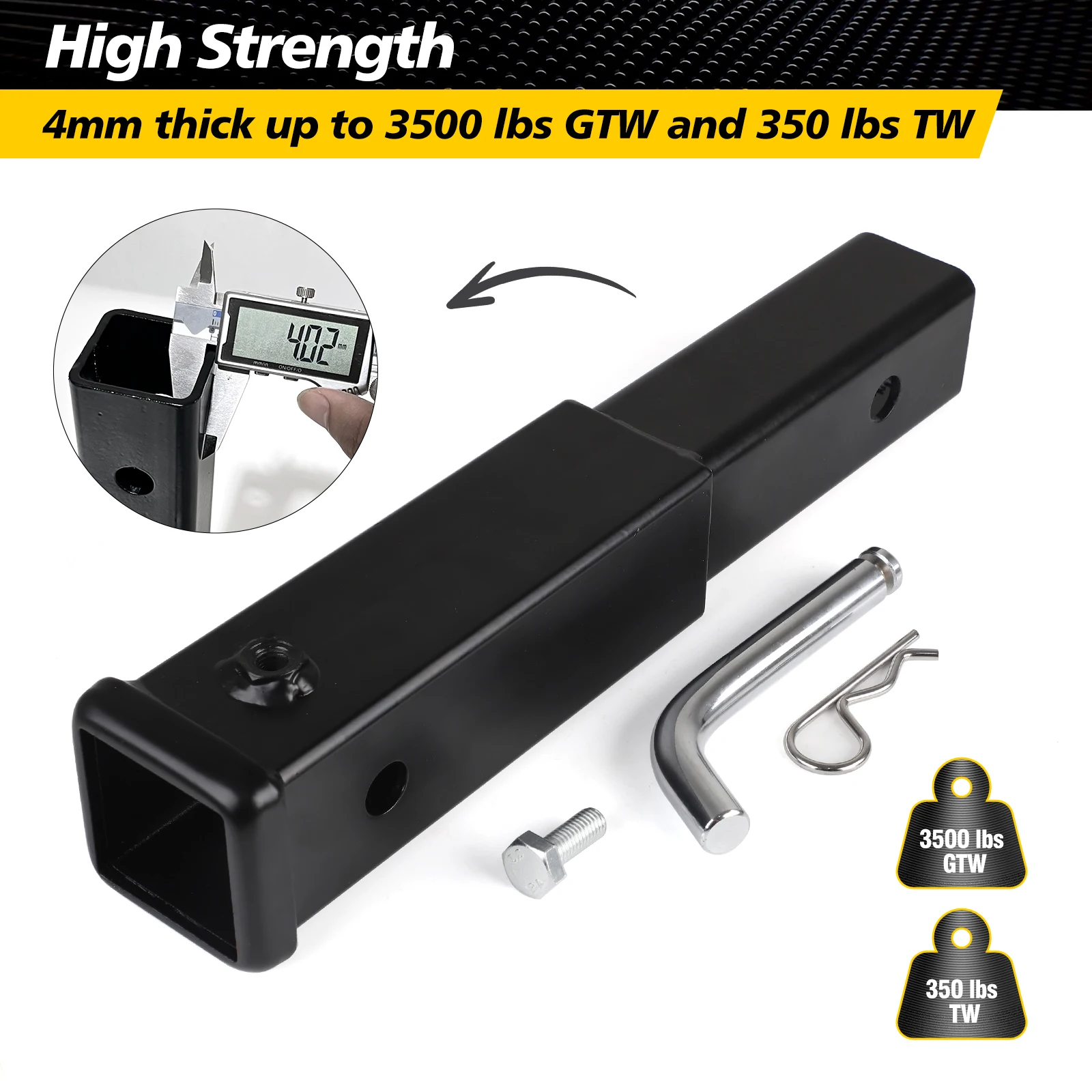 9.65" Trailer Hitch Extension With 2 Inch Receiver Tube Extender Wth 5/8 Inch Hitch Pin and Clips 3000KG GTW caravan hitch cover d ring shackle hitch