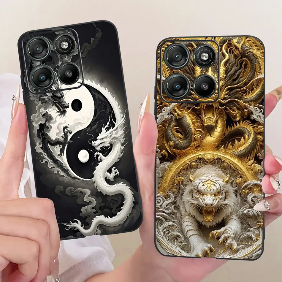 Cool Dragon Tiger Pattern Black Silicone Phone Case with Soft Bumpers
