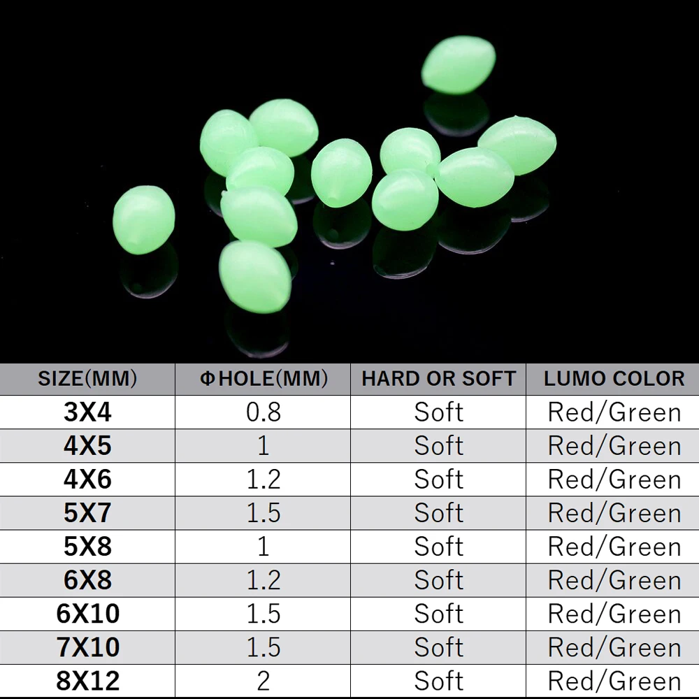 Luminous Glow Fishing Beads 3/8x5/8 50 Pieces Green