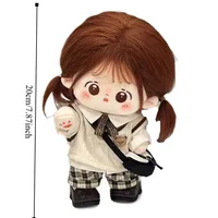1 ensemble uniforme scolaire 20cm vêtements de poupée en coton short à carreaux tenue vêtements de poupée en coton gilet tricoté Mini vêtements de poupée en peluche 6