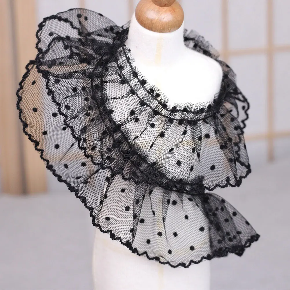 5CM Wide 3D Pleated Mesh Fabric Polka Dot Embroidery Lace Ribbon Ruffle Trim Dolls Dress Collar DIY Sewing Supplies lace ribbon,lace fabric,lace sewing accessories,lace sewing supplies,lace accessories,lace garment accessories,lace decoration,clothing craft accessories,tassel trim lace