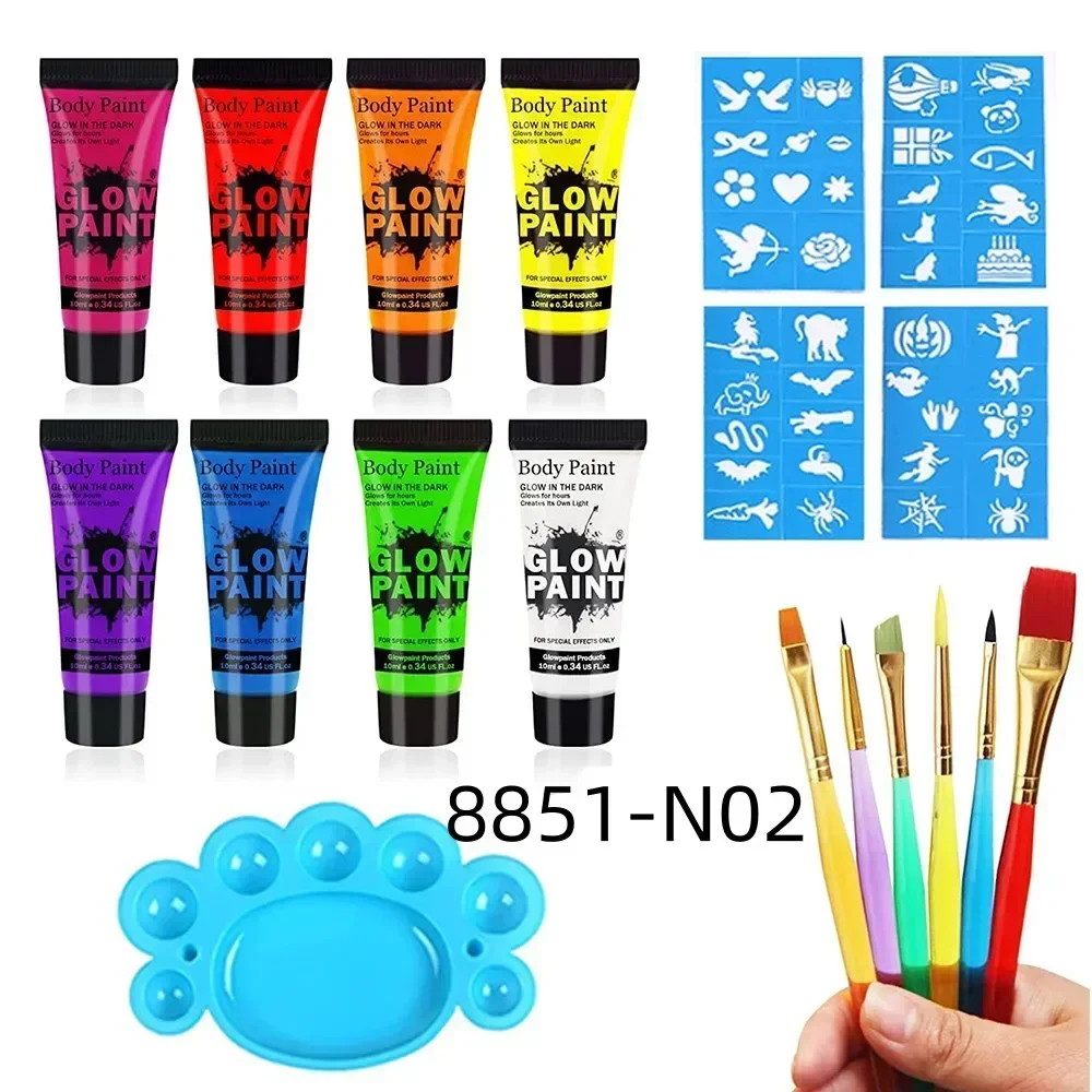 Body face Paint kit Fluorescent Party Halloween eye make up party kids face shied UV Glow Paint kit cosplay makeup