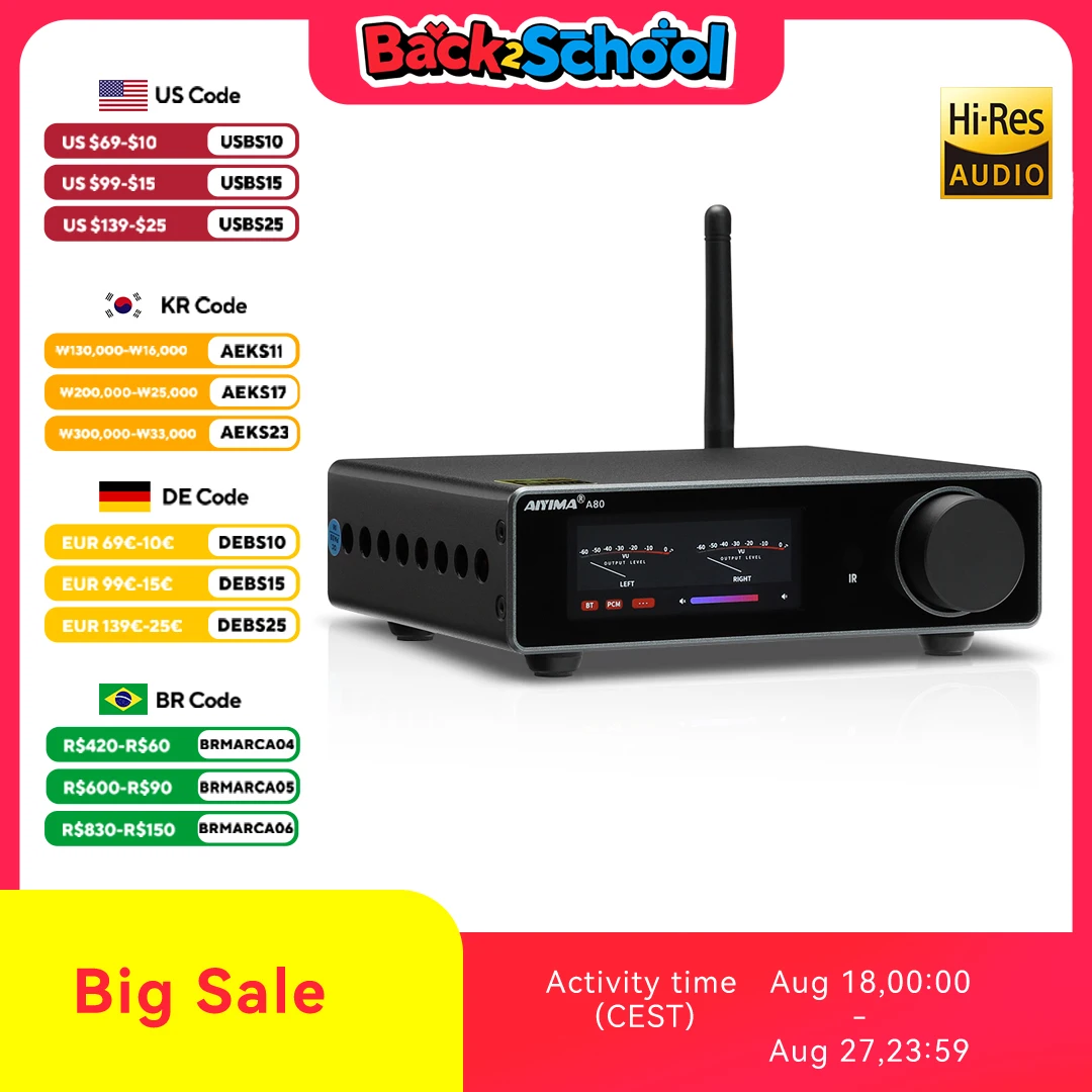 AIYIMA A80 Bluetooth TPA3255 Amplifier PFFB DAC Stereo Home