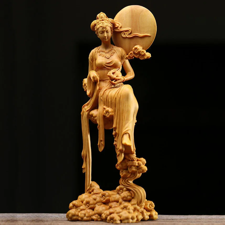 

Cliff Cypress Carving Chang E Fairy Beauty Handicraft Ornaments Solid Wood Chinese Classical Ladies Home Decoration Living