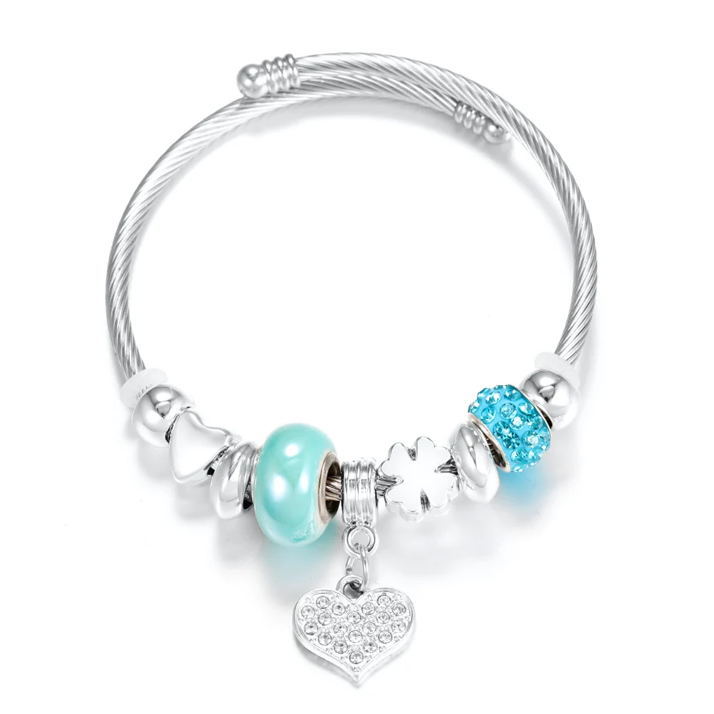 Heart-Shaped Rhinestone Stainless Steel Beaded Bracelet Women Glamorous Crystal 4 Colors Closure Adjustable Bangles Jewelry Gift bangle bracelet stainless steel bracelet beaded bracelet crystal bracelets bead bracelet