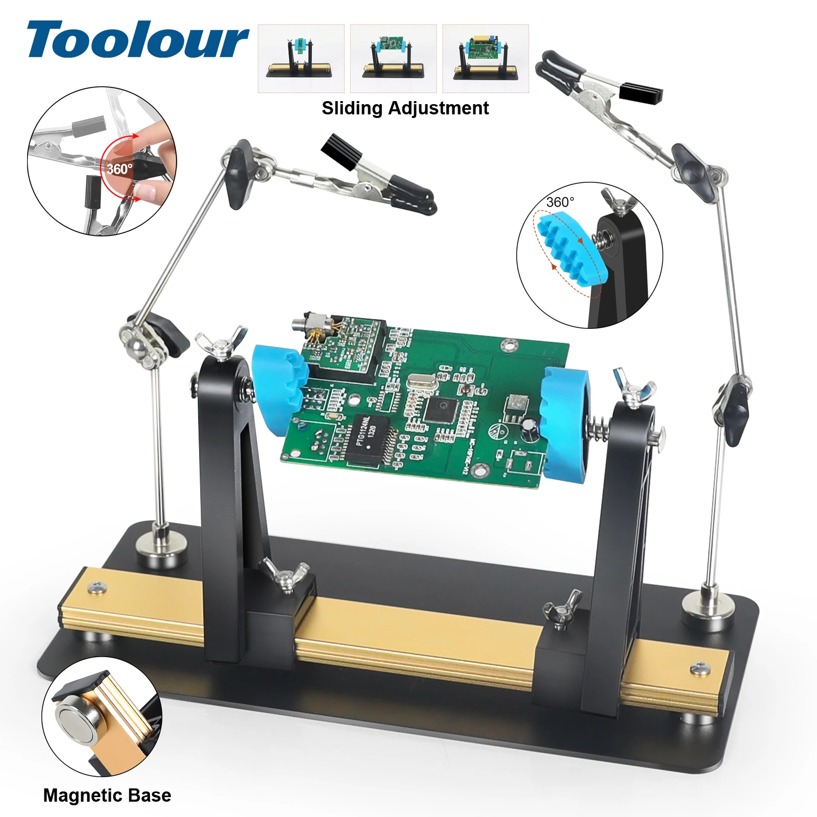 Magnetic Adjustable PCB Holder with Dual Flexible Arms for Soldering and Desoldering Tasks