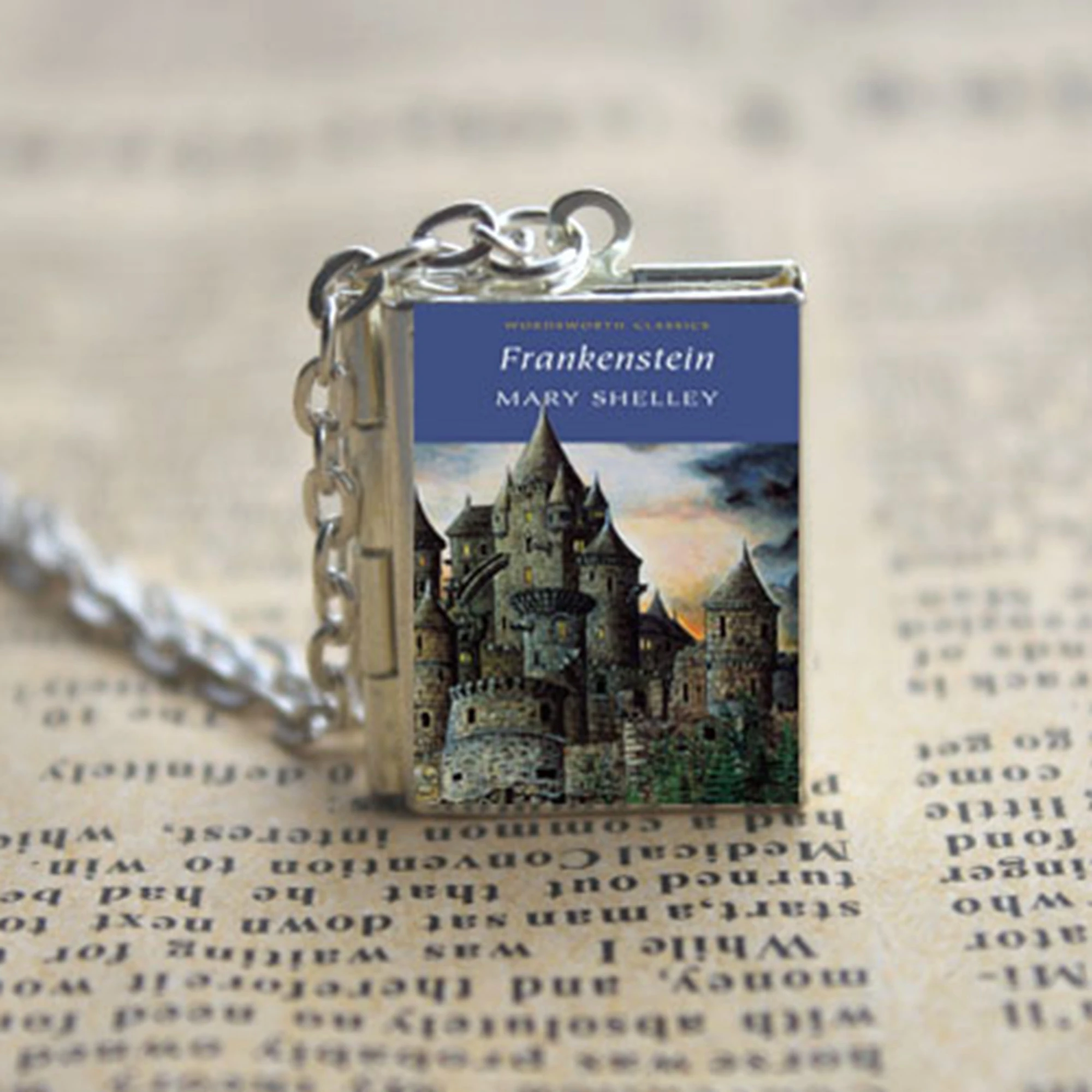 FrankensteinBookcoverLocketNecklaceKeyringsilverBronzetonebook