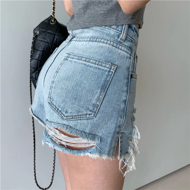 Short Pants for Women To Wear Ripped Jeans Womens Shorts Sexy Denim Wide Punk Casual Clothes Elasticty New In Y2k Harajuku XL