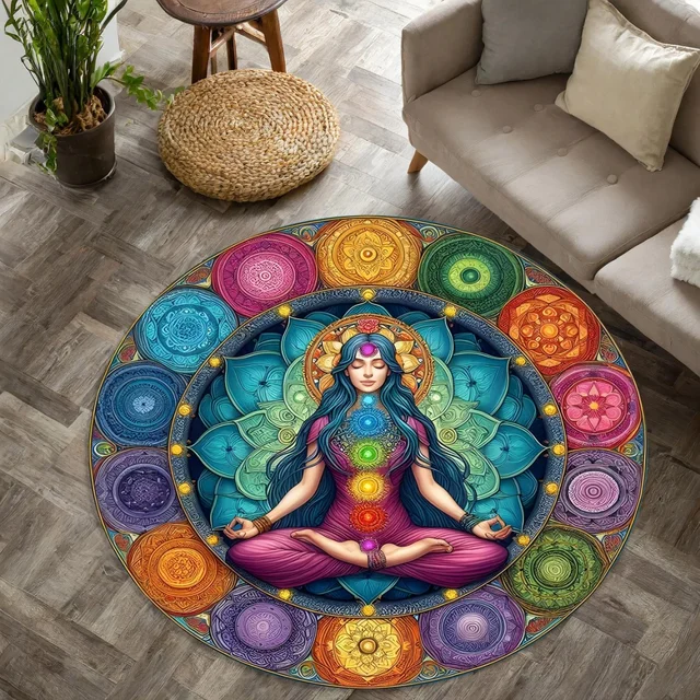 7 Chakras Meditation Yoga Carpet living room Colorful Round Rug for Yoga Lovers Floor Mat Yoga Room Decor Easter Festivals Gift 2