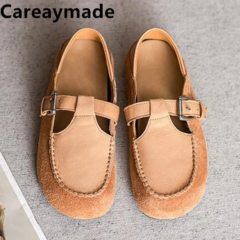 Careaymade-진짜 가죽 여성 신발, 레트로 편안한 부드러운 가죽 밑창, 수제 남성 신발, 빅 사이즈 플랫 싱글 슈즈