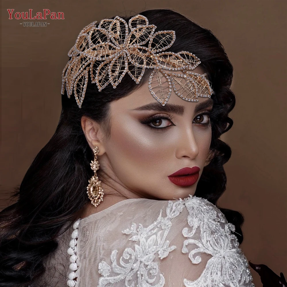 YouLaPan Hollow Leaf Headband for Woman Rhinestone Bridal Headpiece Wedding Hair Accessories Bridesmaid Bride Headdress HP256A