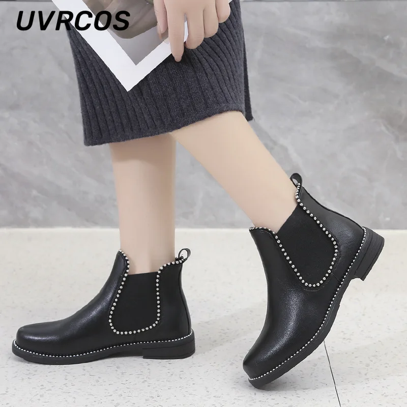 Thick Heel Mid-tube Women Boots Single Ankle Boots Women Rivet Leather Boots Retro Short Tube Casual Thick-soled Shoes 2022 New