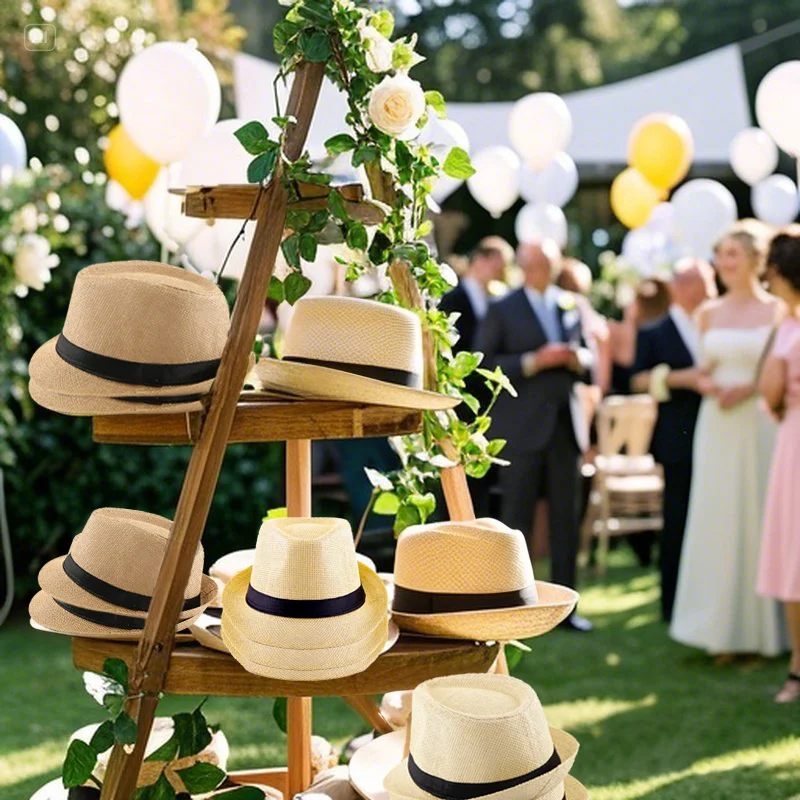 Party Hat Carnival Hat 58/60cm Wedding Straw Fedora Hat for Men Women Trilby Hat Short Brim Panama Beach Havana Party Favors Big Head Gentleman Cap