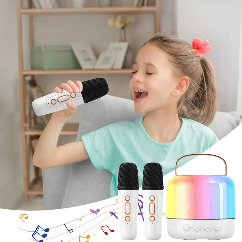 Speaker With Microphone Rechargeable Karaoke Machine With 2 Wireless Microphones Led Light Design Music Player Singing Machine