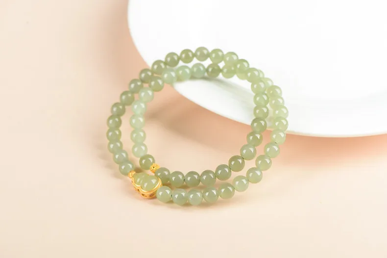Mode Luxus Schmuck Perlen Armband Frauen Doppel Schleife Armband 6mm Silber Überzogene Gold Mit Handgemachte Einfache Natürliche Hetian Jade – Detail 2