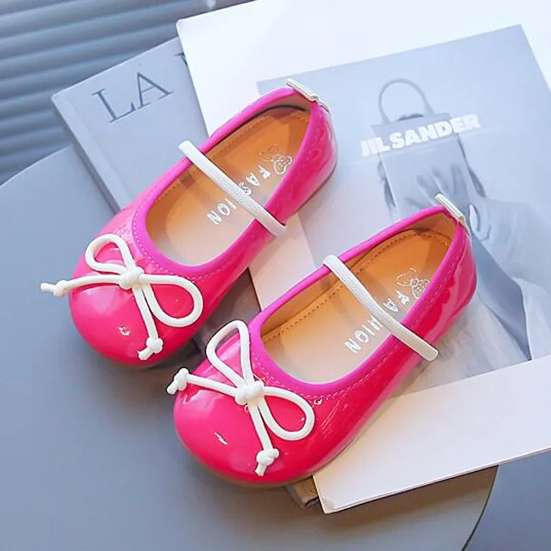 

Yellow Rose Girl's Flat Shoes Jelly Color Cute Bowknot Princess Little Leather Shoes Kids Soft bottom Single Shoes Children