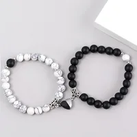 2Pcs/Set Lovers Beads Bracelet Natural Stone Distance Heart Magnet For Couple Bracelets Friendship Fashion Jewelry Gift - Image 2