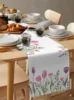 Spring Tulip Plant Flower Linen Table Runners Holiday Party Table Decor Farmhouse Dining Table Runners Wedding Decorations 5