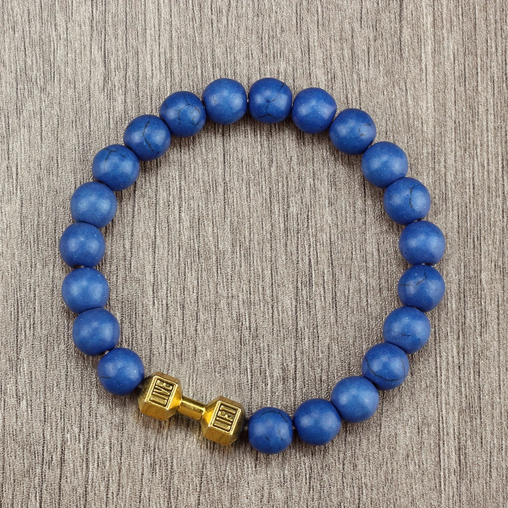 Bracciale con perline da uomo di alta qualà Braccialetti con ciondoli con manubri in pietra lavica nera naturale Energia Fness Bilanciere Gioielli da donna di moda  36
