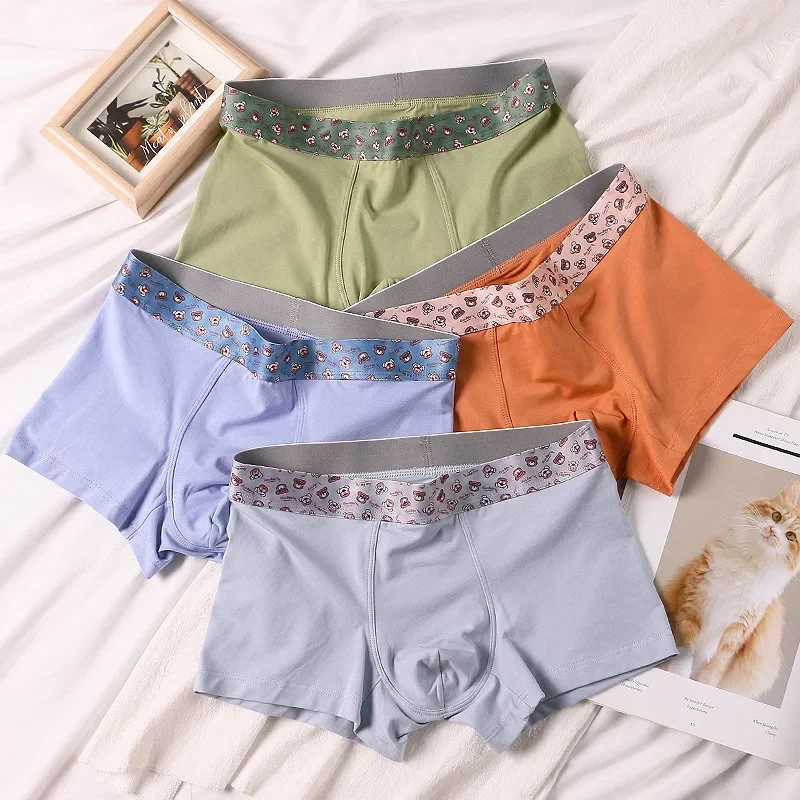 

Men's Boxers Underwear Cotton Breathable Shorts Head Bear Personality Wide Waistband Teen Underpants