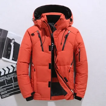 New Winter Men Hooded Casual Puffer Jackets White Duck Down Coats High Quality Male Outdoor Windproof Warm Winter Parkas Size 5