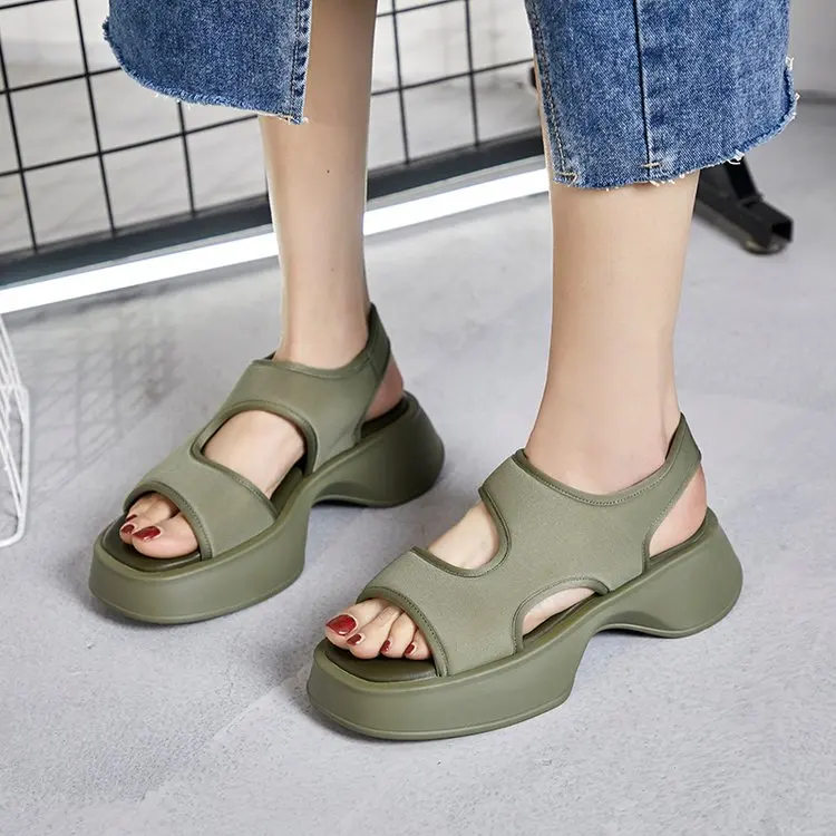 2023 Summer Stretch Fabric Slim Sandals Women's Simple Thick Soled