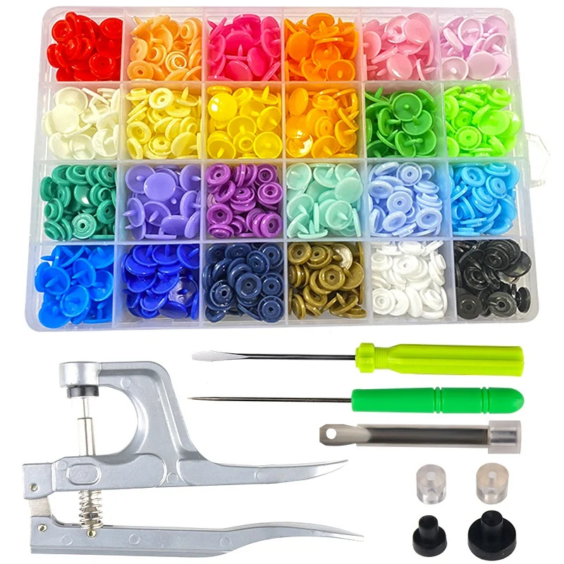 

240 Sets 24 Color Plastic Snap Buttons with Snaps Pliers Tool Kit & Storage Container T5 Resin Plastic Button DIY