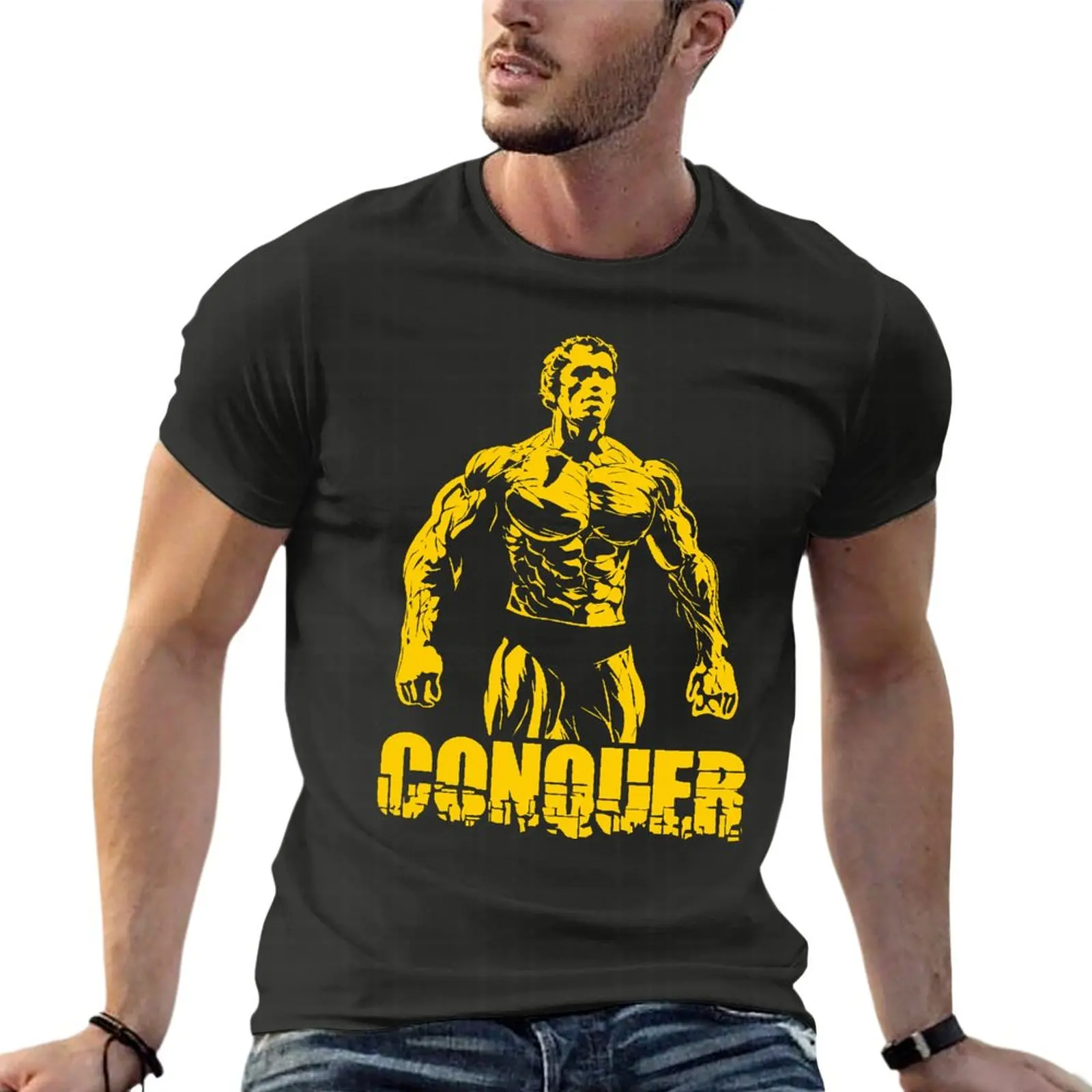 

Conquer - Arnold St Schwarzenegger Gym Oversize T Shirt Harajuku Mens Clothing Short Sleeve Streetwear Large Size Tops Tee
