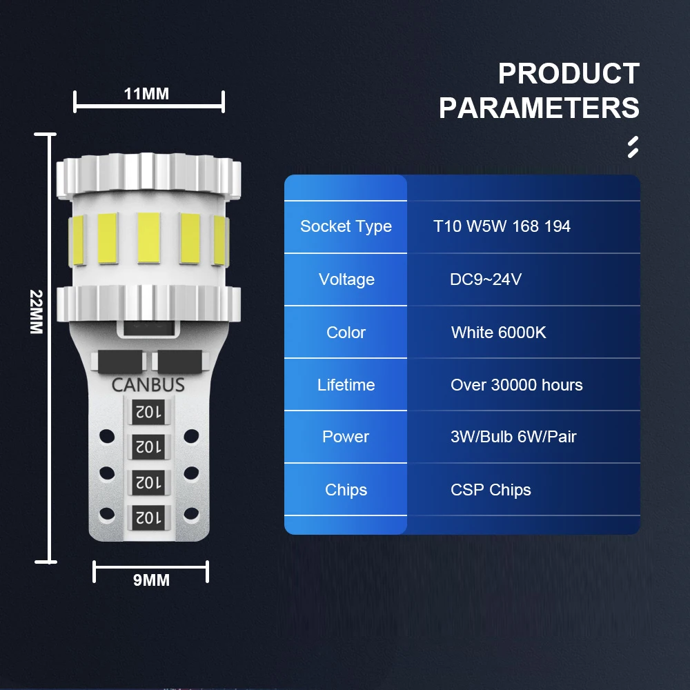ڵ  ȣ , W5W T10 LED , 12V, 6000K, 3400LM, Ǫ 208 ȭ 2012-2017 2018 2019 2020, 2 