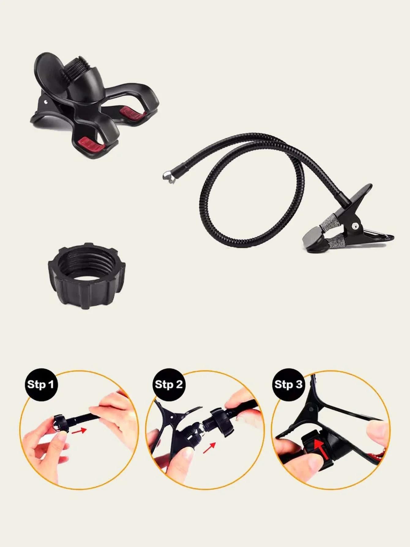 Mobile Phone Clip on Gooseneck Stand Holder Metal/ABS Black