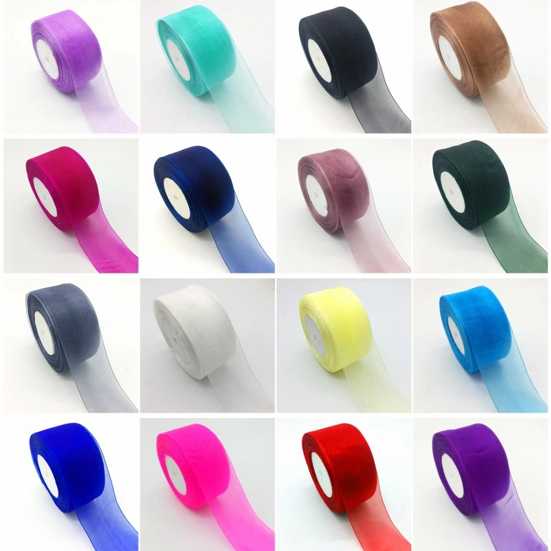50 야드/롤 40mm Organza 리본 선물 포장 장식 크리스마스 실크 리본 레이스 패브릭 DIY 수제 액세서리