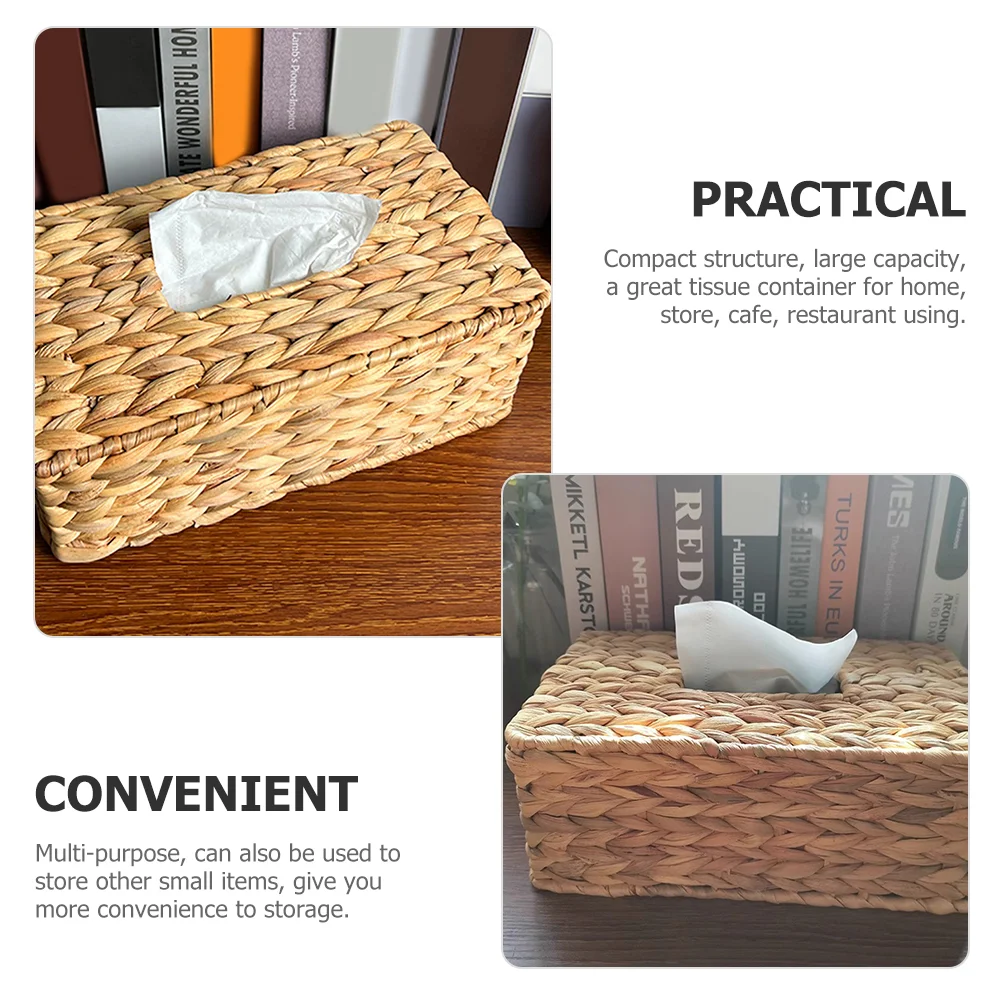 Desktop Paper Holders Pastoral Style Home Decoration Hyacinth Straw Tissue Storage Box Rectangular Napkins Towel Travel 6